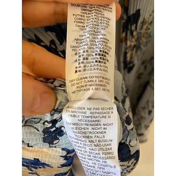 Tory Burch Deneuve Paisley Dress Size 0 Blue Crinkle Floral Ruffle Long Sleeve - Picture 13 of 14